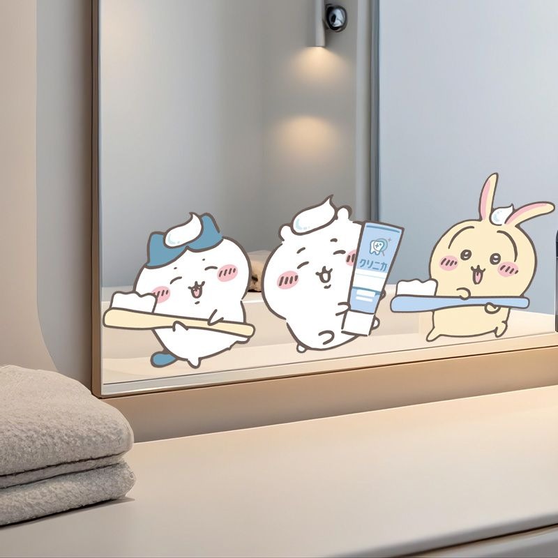 Home Center Bathroom Accessories - ホットチイカワミラーステッカー強力粘着クリアプリント防水取り外し可能な装飾デカール浴室の化粧鏡ホームギフト