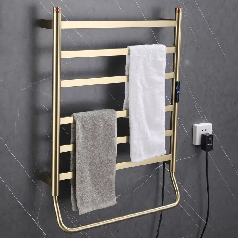 Towel Bar Stainless - モダンな調節可能な304ステンレス鋼製加熱タオルラック、壁掛け式ゴールド電気ニッケル4バー折りたたみ式、ホテル用