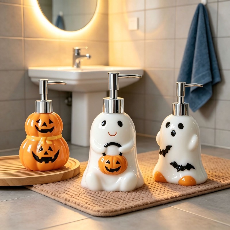 Home Bathroom Soap Dispenser - 280ML ハロウィンゴーストパンプキン型セラミックローションボトル バスルームソープディスペンサー ホームハンドソープ ボディウォッシュ 詰め替えボトル