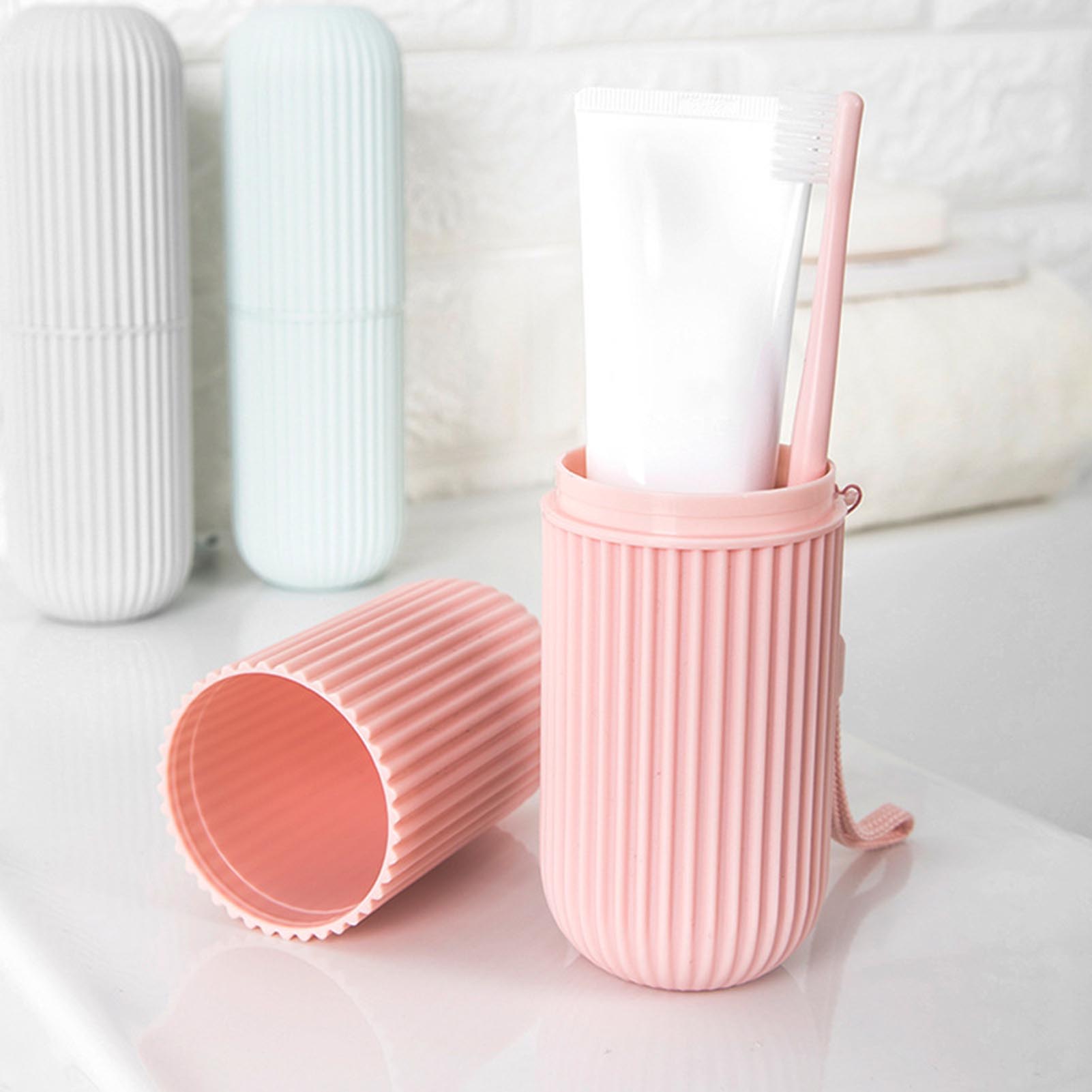Home Goods Bathroom Storage - ピンク空の旅行ポータブル歯ブラシカップ浴室歯磨き粉ホルダー収納ケースボックスオーガナイザー旅行トイレタリー収納カップ