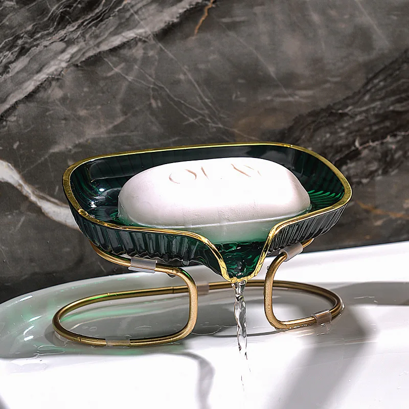 Home Goods Bathroom Storage - 金縁のトイレ石鹸排水ボックス、浴室コーナー収納トレイ（排水穴付き）、家庭用石鹸・スポンジオーガナイザー棚