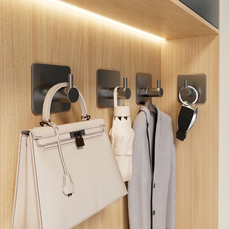 Towel Bar Stainless - 1-5 個の自己粘着バスルームローブタオルハンガーフックステンレス鋼フック浴室ハンガーシャワーホルダーフックアクセサリー