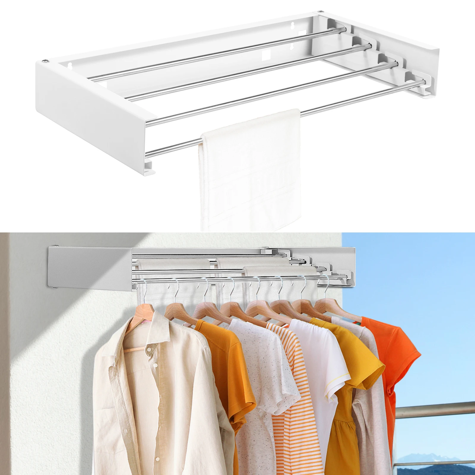 Towel Bar Stainless - 折りたたみ式衣類ハンガー ステンレス製洗濯物干しラック 壁掛け式 旅行用 室内 バルコニー
