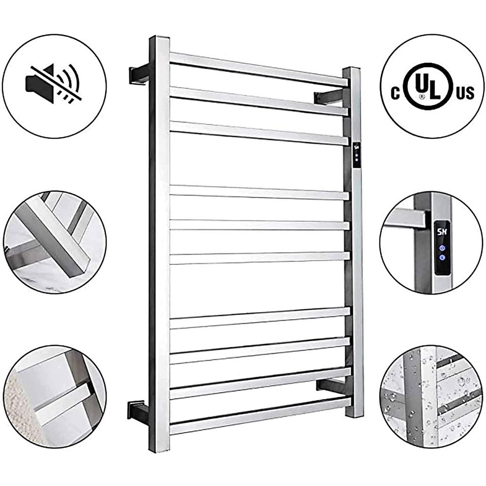 電気タオルウォーマー、タイマー付き壁掛け10バー スマート電 - Towel Bar Stainless のレビューと価格