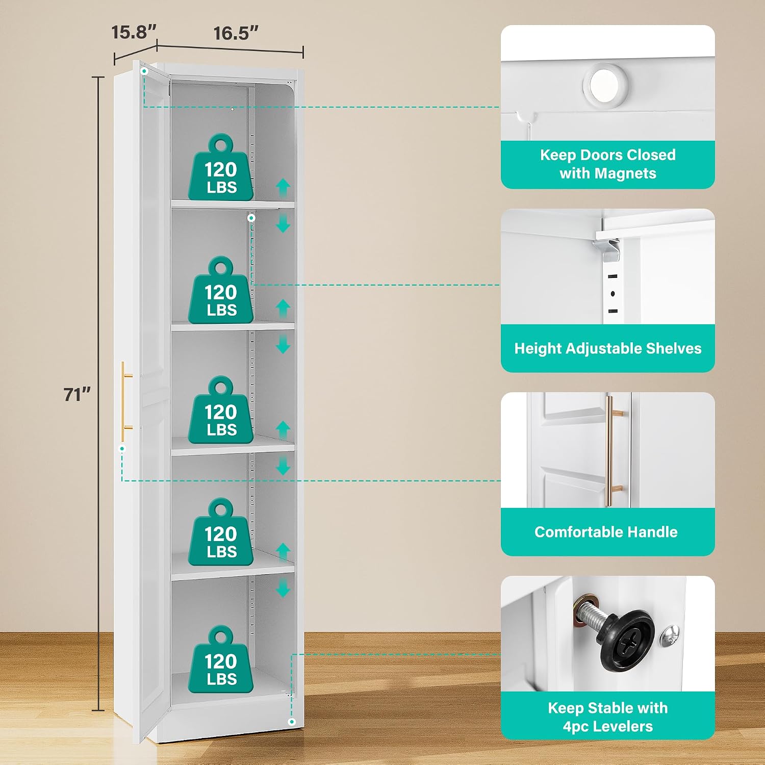 背の高い細長い収納キャビネット、1ドア5段、スリムキッチンパ - Home Goods Bathroom Storage のレビューと価格