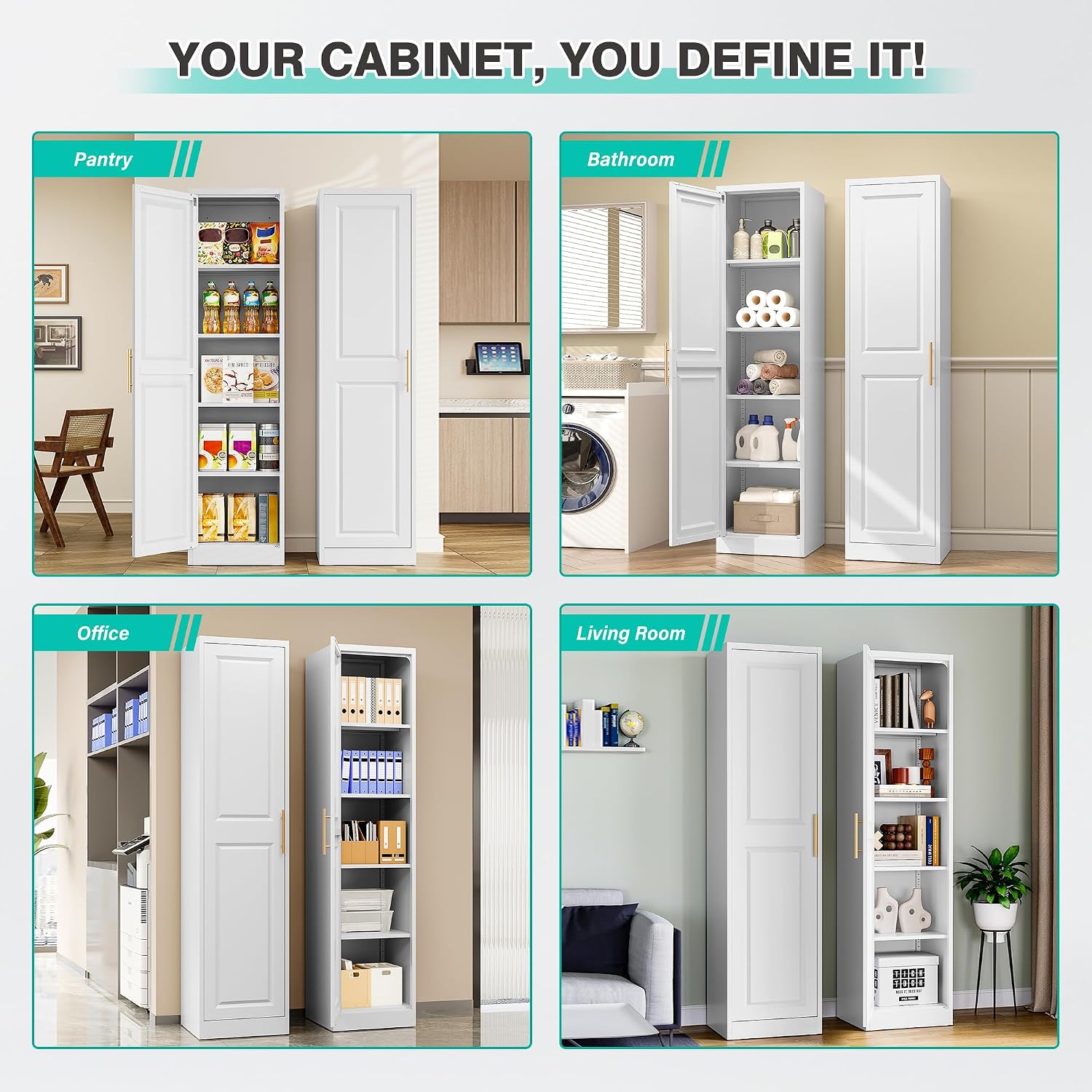背の高い細長い収納キャビネット、1ドア5段、スリムキッチンパ - Home Goods Bathroom Storage のレビューと価格
